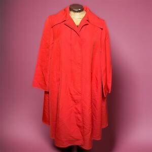 VINTAGE 70s Red Dagger Collar Trench Coat Womens 2XL Long Pin-Up Youthcraft